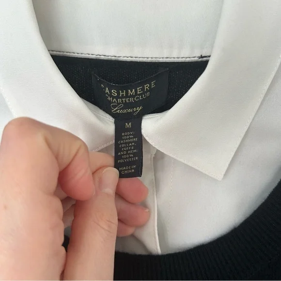 [M] Charter Club Luxury Black and White Dress Shirt & Cashmere Sweater Combo Top - Picture 4 of 13